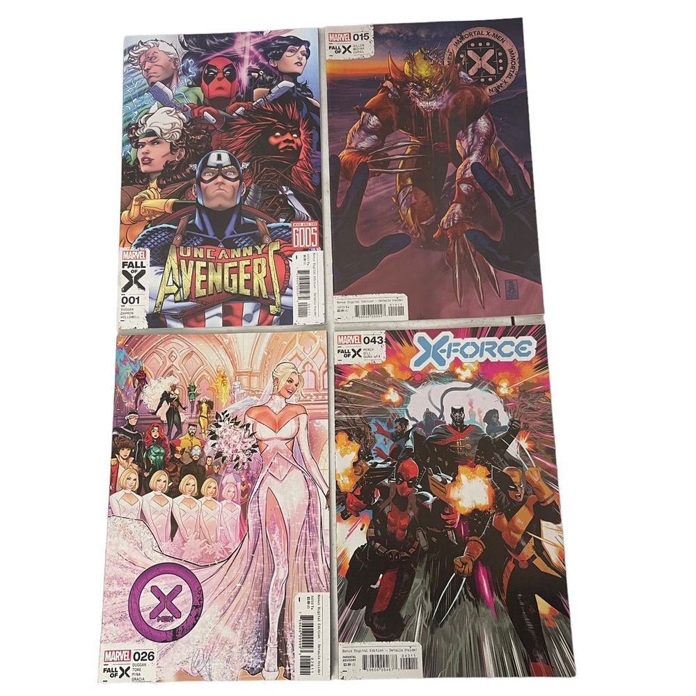 MARVEL Fall of X Comic Lot 4 Avengers Uncanny X-Men Issue 1, 15, 26, 43 Dugan
